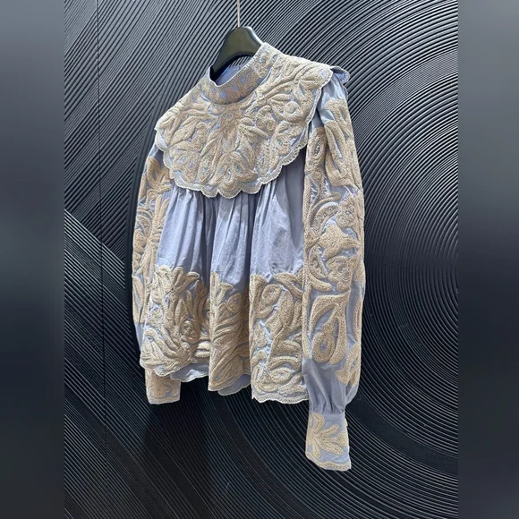 SEA Alexandra pleated embroidered cotton-voile blouse - Picture 5 of 9